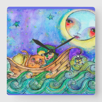 Owl en de Pussycat Collector Clock Vierkante Klok