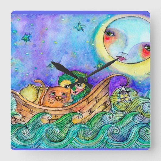 Owl en de Pussycat Collector Clock Vierkante Klok (Voorkant)