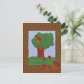 Owl en eik Tree Whimsical Cartoon Art Briefkaart (Staand voorkant)