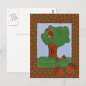 Owl en eik Tree Whimsical Cartoon Art Briefkaart (Voorkant / Achterkant)