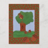 Owl en eik Tree Whimsical Cartoon Art Briefkaart (Voorkant)