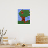 Owl en eik Tree Whimsical Cartoon Art Poster (Keuken)