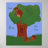 Owl en eik Tree Whimsical Cartoon Art Poster (Voorkant)