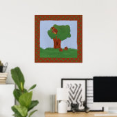 Owl en eik Tree Whimsical Cartoon Art Poster (Thuiskantoor)