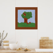 Owl en eik Tree Whimsical Cartoon Art Poster (Keuken)