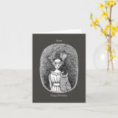 Owl en gemaskerde Lady Horror Gothic Art Birthday Kaart (Gele Bloem)