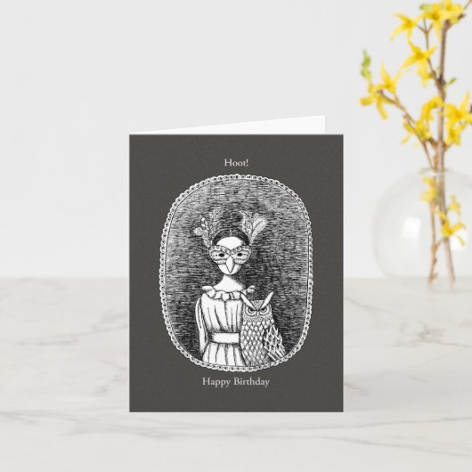 Owl en gemaskerde Lady Horror Gothic Art Birthday Kaart (Gele Bloem)