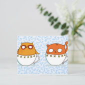 Owl- en kattenvangers op porseleinblauw briefkaart (Staand voorkant)