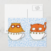 Owl- en kattenvangers op porseleinblauw briefkaart (Voorkant / Achterkant)