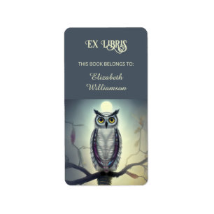 Owl en maan   Ex Libris voeg naamplaatje toe Etiket