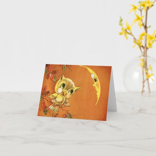  Owl en maan Kaart (Gele Bloem)