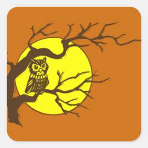 Owl en maan vierkante sticker