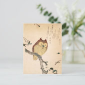 Owl en magnolia - Kobushi ni mimizuku Briefkaart (Staand voorkant)