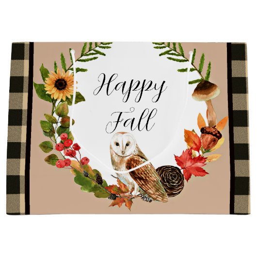 Owl en natuur met aanpasbare tekst groot cadeauzakje (Voorkant)