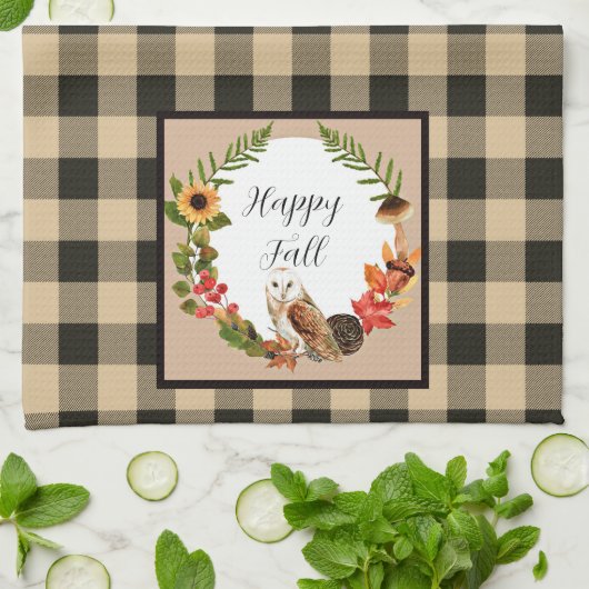 Owl en natuur met aanpasbare tekst theedoek (Gevouwen)