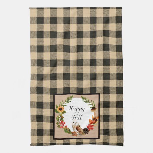 Owl en natuur met aanpasbare tekst theedoek (Verticaal)