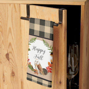 Owl en natuur met aanpasbare tekst theedoek