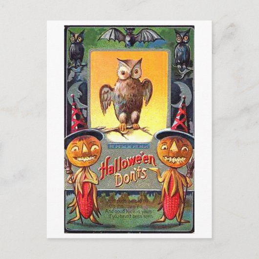 Owl en Pumpkin Corn Halloween Don'ts Briefkaart (Voorkant)