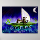 Owl en pussycat Quirky illustratie Poster (Voorkant)