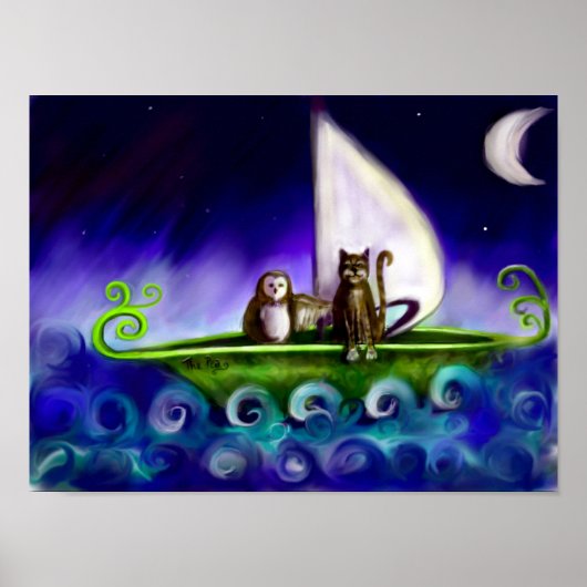 Owl en pussycat Quirky illustratie Poster (Voorkant)