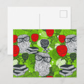 Owl en rode rozen briefkaart (Voorkant / Achterkant)