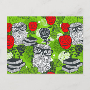 Owl en rode rozen briefkaart