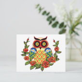 Owl en Rozen Mexicaanse stijl Briefkaart (Staand voorkant)