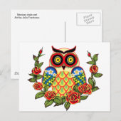 Owl en Rozen Mexicaanse stijl Briefkaart (Voorkant / Achterkant)