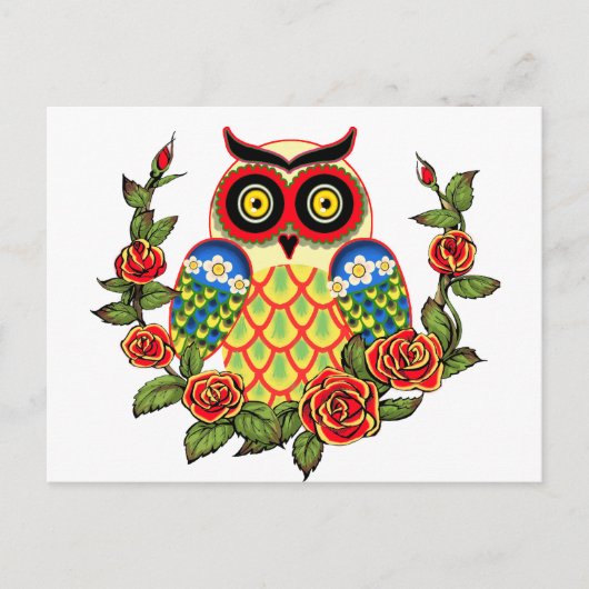 Owl en Rozen Mexicaanse stijl Briefkaart (Voorkant)