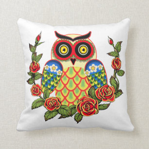 Owl en Rozen Mexicaanse stijl Kussen