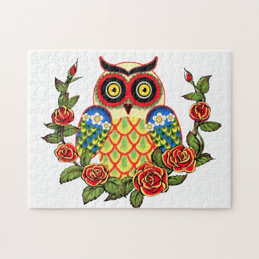 Owl en Rozen Mexicaanse stijl Legpuzzel (Horizontaal)
