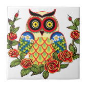 Owl en Rozen Mexicaanse stijl Tegeltje (Voorkant)
