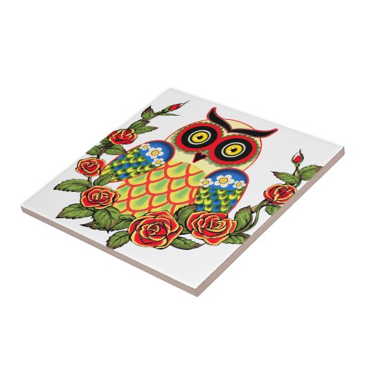 Owl en Rozen Mexicaanse stijl Tegeltje (Zijkant)