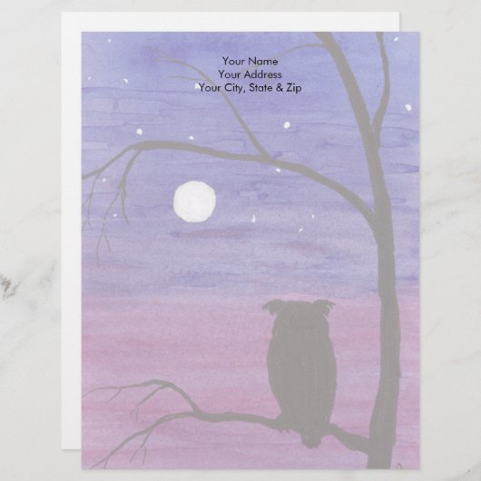 Owl en volle maan persoonlijk briefhoofd (Voorkant / Achterkant)