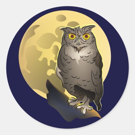 Owl en volle maan ronde sticker (Voorkant)