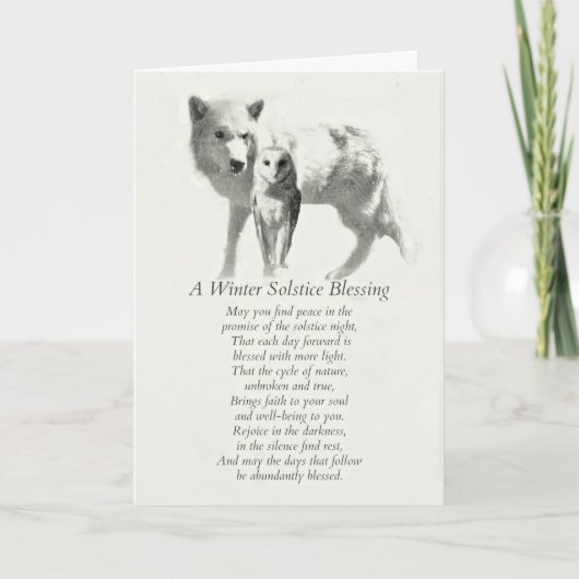 Owl en wolf in Snow Winter Solstice Blessings Kaart (Voorkant)