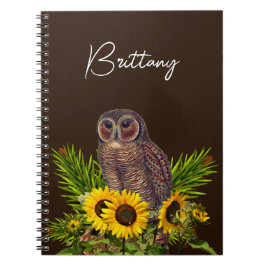 Owl en zonnebloemen notitieboek