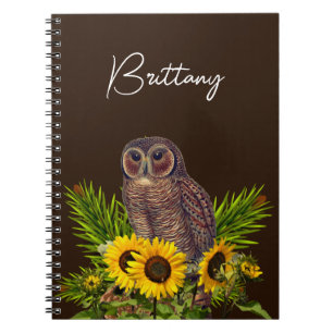 Owl en zonnebloemen notitieboek