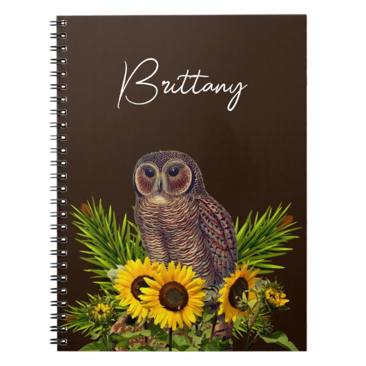 Owl en zonnebloemen notitieboek (Voorkant)