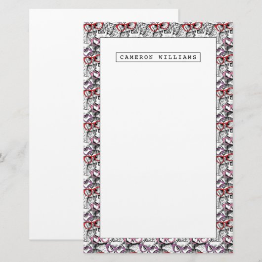 Owl Eyeglasses Patroon | Jouw namen toevoegen Briefpapier (Voorkant / Achterkant)