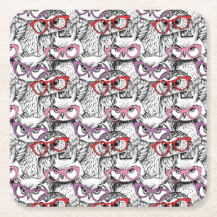 Owl Eyeglasses Patroon Kartonnen Onderzetters