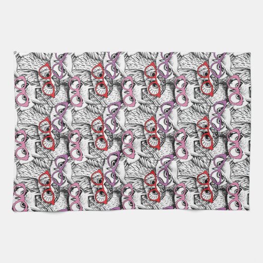 Owl Eyeglasses Patroon Theedoek (Horizontaal)