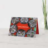 OWL FACES CHRISTMAS beroemd gemaakt door Slipperyw Feestdagen Kaart (Voorkant)