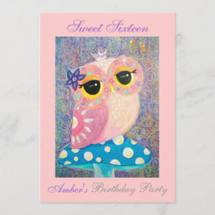Owl Fairy Princess Sweet Sixteen Birthday Party Kaart
