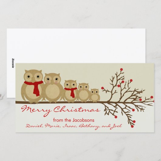 Owl Familie Feestdagenkaart (Voorkant / Achterkant)