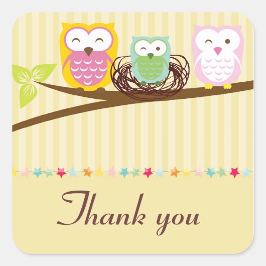 Owl Familie geel baby shower Dank u sticker (Voorkant)