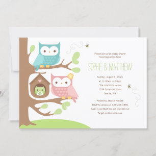 Owl Familie op een Uitnodiging van het Baby shower