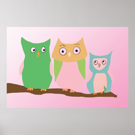 Owl Familie op Roze Poster (Voorkant)