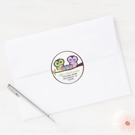 Owl Familie Ronde Sticker (Envelop)