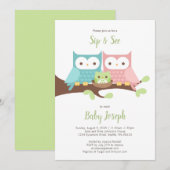 Owl Familie Sip en Zie Uitnodiging (Voorkant / Achterkant)